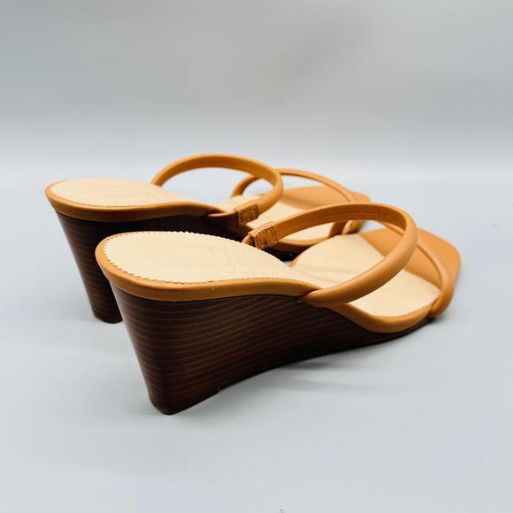 J Crew Sandals Womens 10 Brown Leather Wedge Slide Two Strap Square Toe NEW - Picture 9 of 12